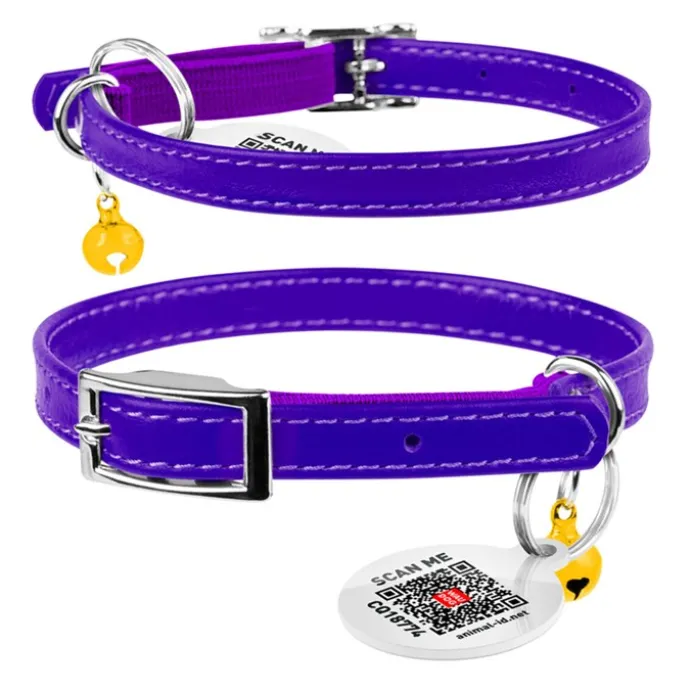 Halsband Kattunge Äkta Läder Lila