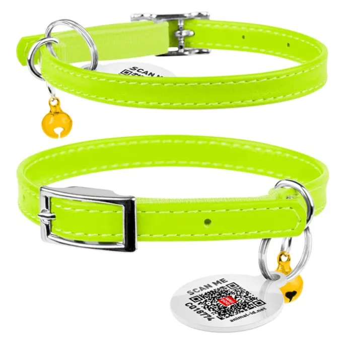 Halsband Kattunge Äkta Läder Lime