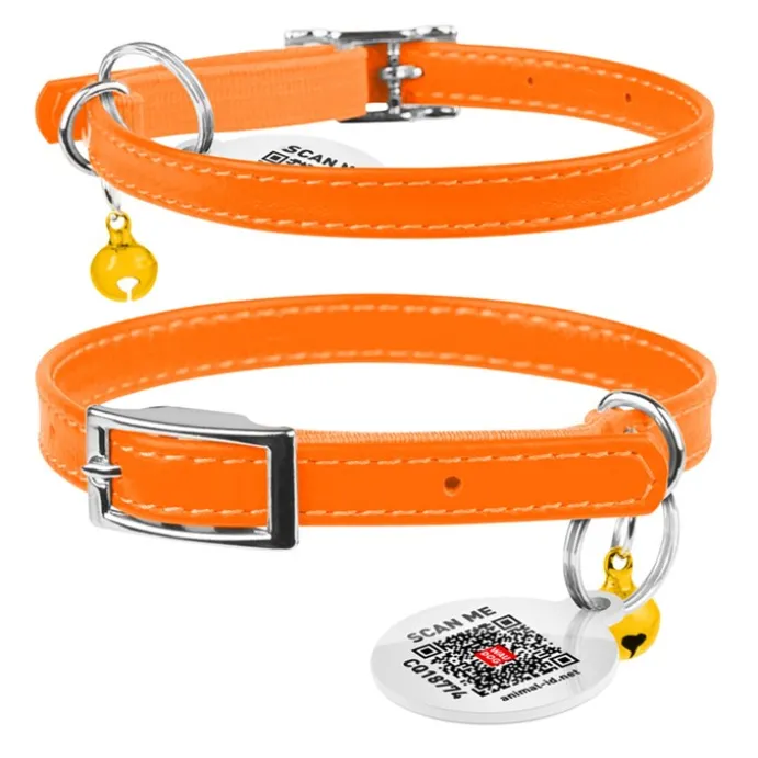 Halsband Kattunge Äkta Läder orange