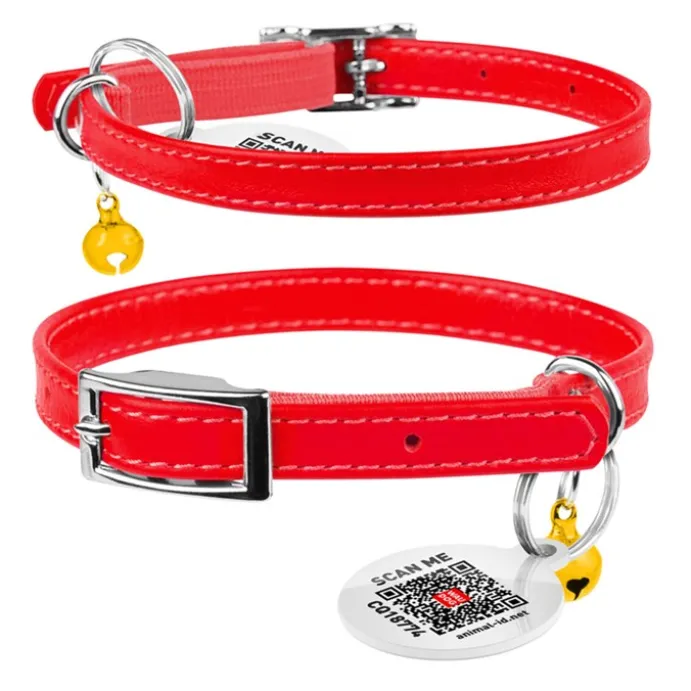 Halsband Kattunge Äkta Läder Röd