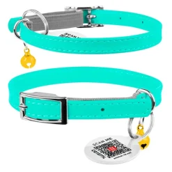 Halsband Kattunge Äkta Läder Turkos
