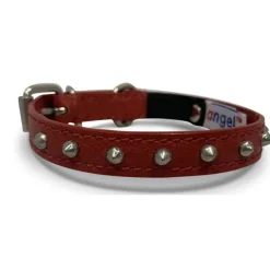 Katthalsband Genuine Leather med Nitar Röd