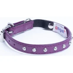 Katthalsband Genuine Leather med Nitar lila