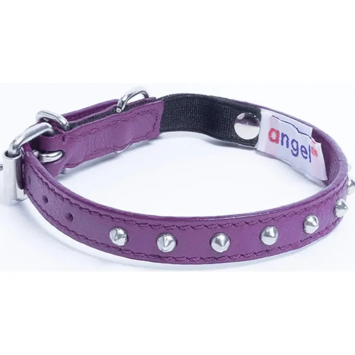 Katthalsband Genuine Leather med Nitar lila