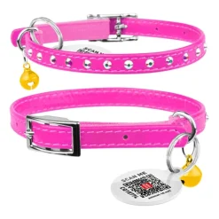 Katthalsband Läder Glamour Strass Rosa