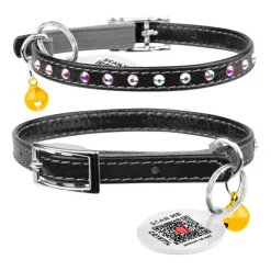 Katthalsband Läder Glamour Strass Svart