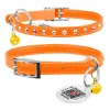 Katthalsband Läder Glamour Strass Orange