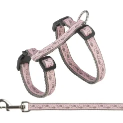 Kattsele+koppel grå/rosa