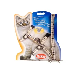 Kattsele med Kattkoppel Tartan beige