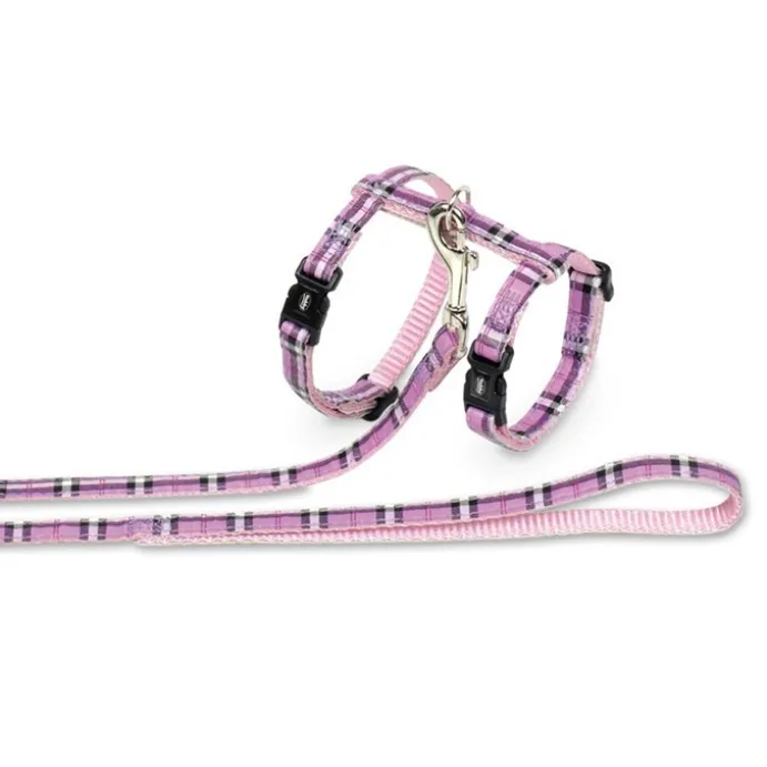 Kattsele med Kattkoppel Tartan Lila